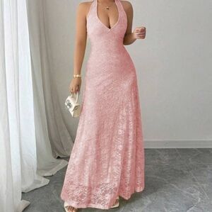 NEW Soft pink  maxi dress w/soft lace overlay.  Evening gown , Ball gown.